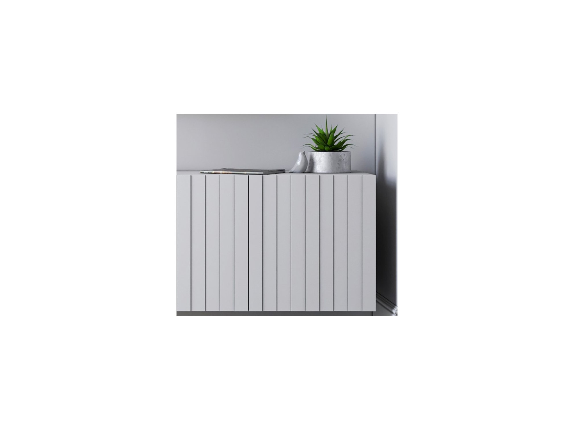 Nowoczesna Szafka RTV Glamour ELPIS - 300 cm - biały mat front 3D z miedzianą ramą