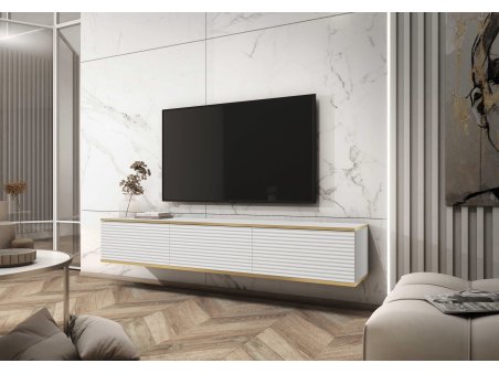 Wisząca szafka RTV ORIS - 175 cm - Biały mat / Ryflowane fronty1