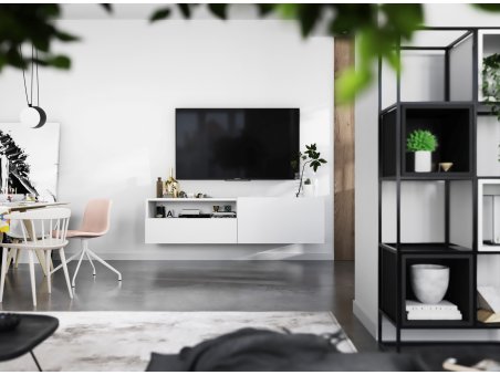 Szafka RTV ENJOY z szufladą stojąca/wisząca - 120 cm - biały mat