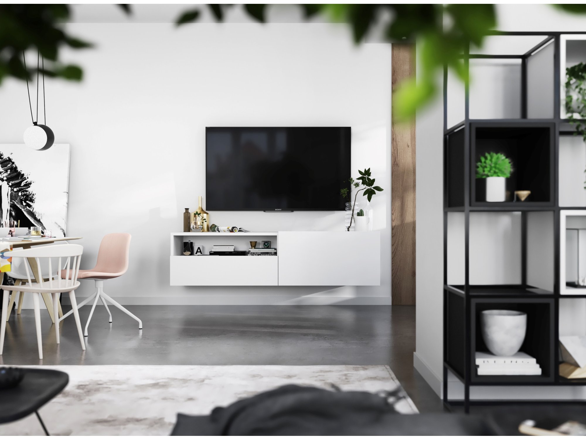 Szafka RTV ENJOY z szufladą stojąca/wisząca - 120 cm - biały mat