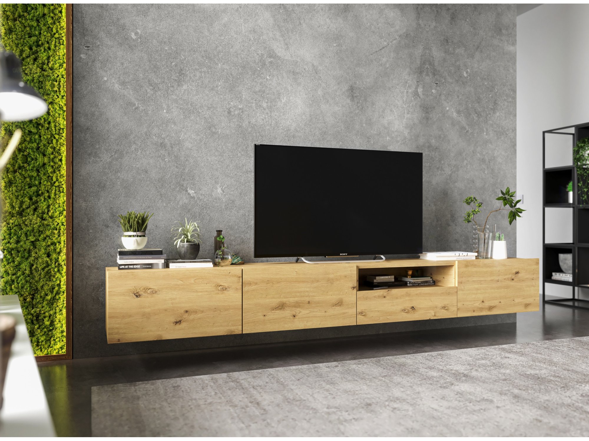 Szafka RTV ENJOY Loft Dąb Artisan 240 cm zestaw z szufladą stojąca / wisząca 2 x 120 cm
