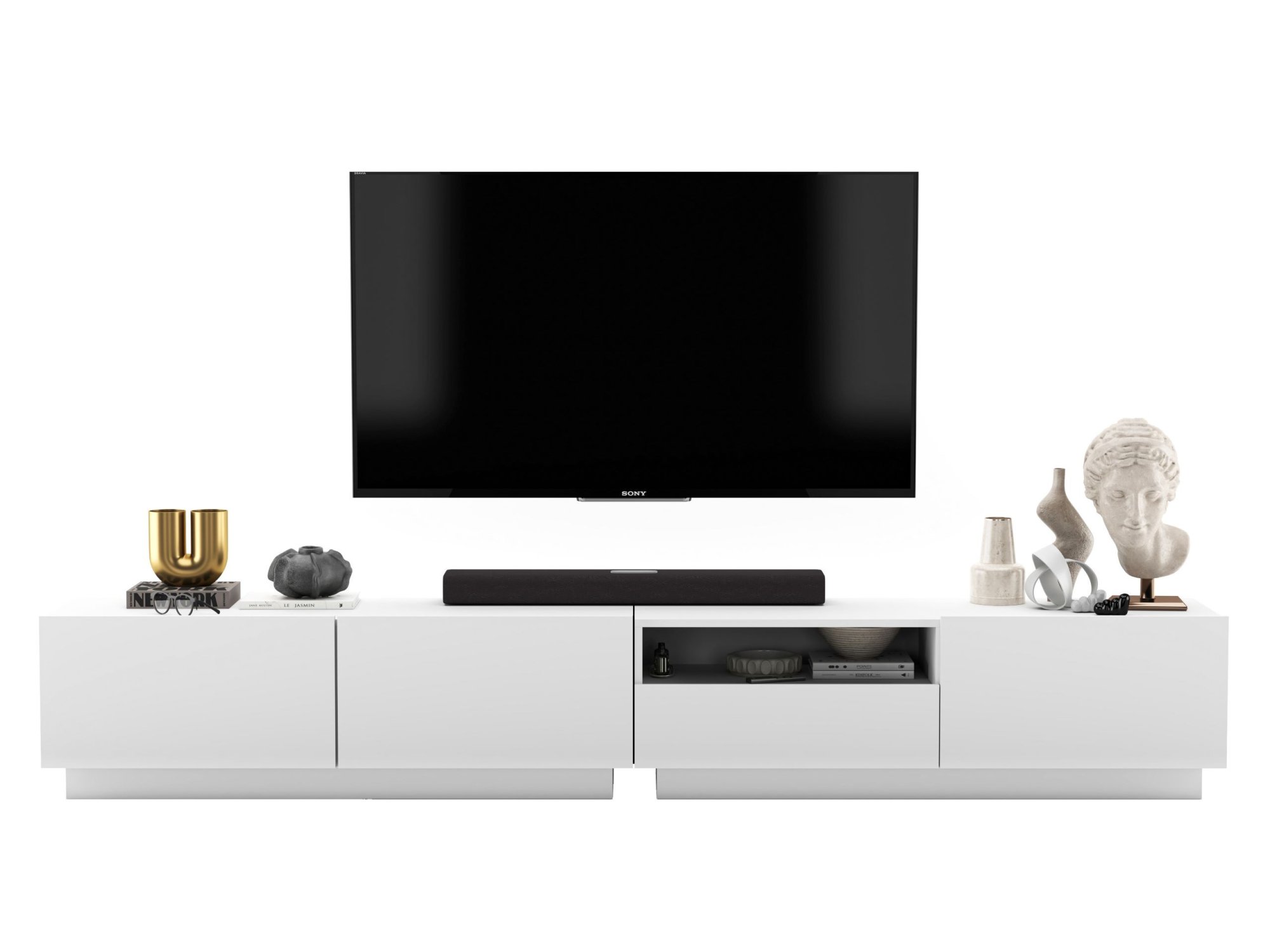 Szafka RTV ENJOY Loft Biały Mat 240 cm zestaw z szufladą stojąca / wisząca 2 x 120 cm