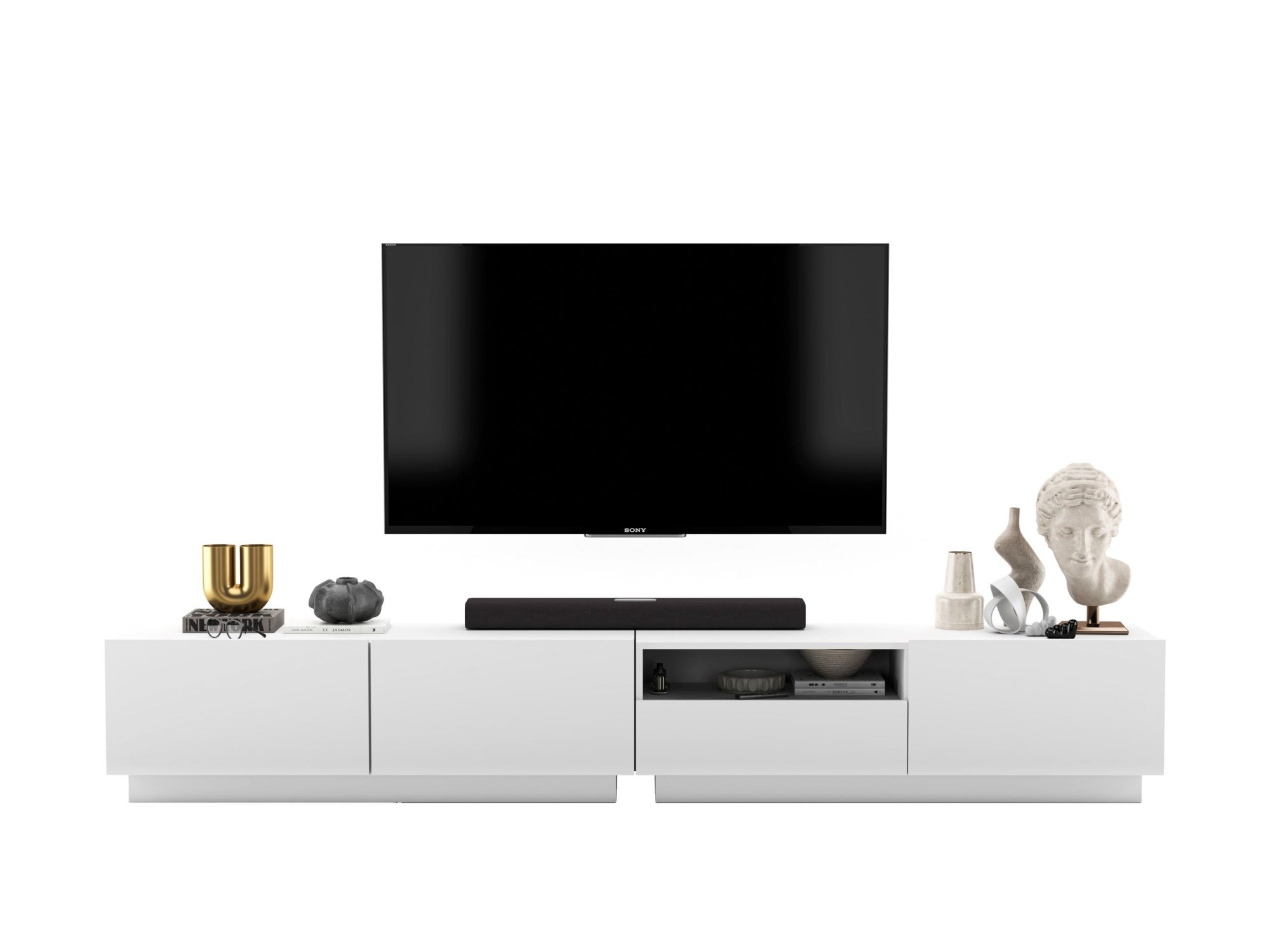 Szafka RTV ENJOY Loft Biały Mat 240 cm zestaw z szufladą stojąca / wisząca 2 x 120 cm