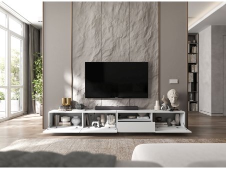 Szafka RTV ENJOY Loft Biały Mat 240 cm zestaw z szufladą stojąca / wisząca 2 x 120 cm