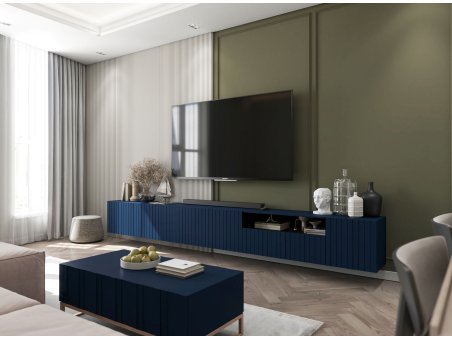 Szafka RTV Glamour ELPIS - 300 cm - granatowy mat front 3D3