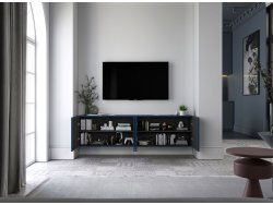 Wisząca szafka RTV Glamour ELPIS - 300 cm - granatowy mat front 3D