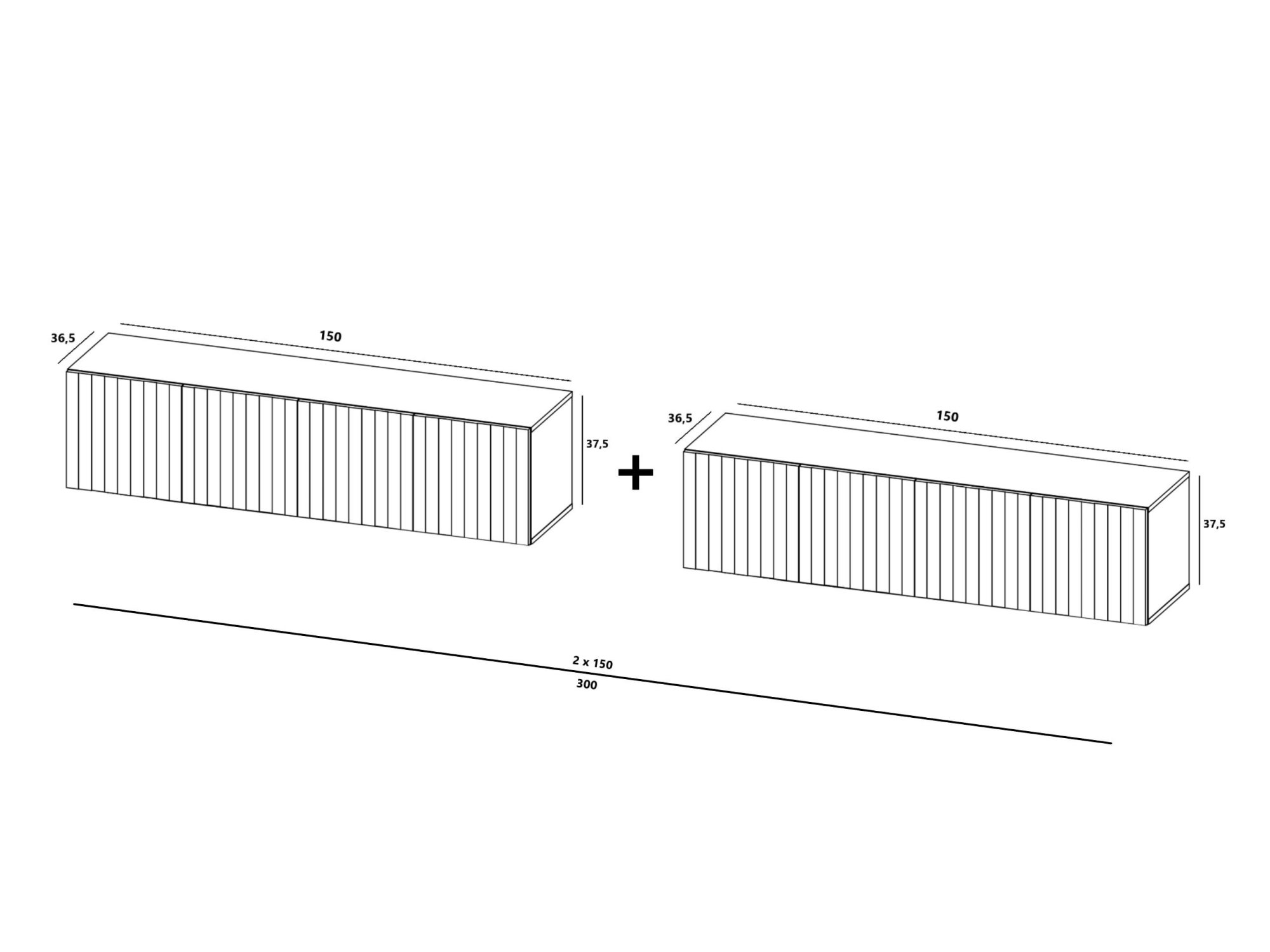 Wisząca szafka RTV Glamour ELPIS - 300 cm - granatowy mat front 3D