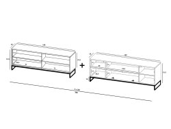 Nowoczesna Szafka RTV Glamour ELPIS - 300 cm - biały mat front 3D z miedzianą ramą