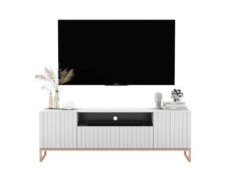 Szafka RTV Glamour ELPIS 2 - 150 cm - biały mat front 3D z miedzianą ramą1