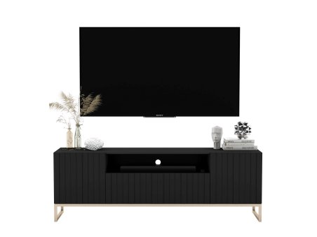 Szafka RTV Glamour ELPIS 2 - 150 cm - czarny mat front 3D ze złotą ramą1