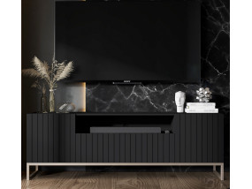 Szafka RTV Glamour ELPIS 2 - 150 cm - czarny mat front 3D ze złotą ramą
