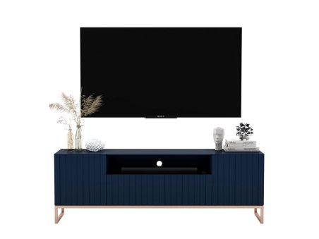 Szafka RTV Glamour ELPIS 2 - 150 cm - granatowy mat front 3D z miedzianą ramą1