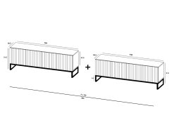 Szafka RTV Glamour ELPIS - 300 cm - czarny mat front 3D ze złotą ramą