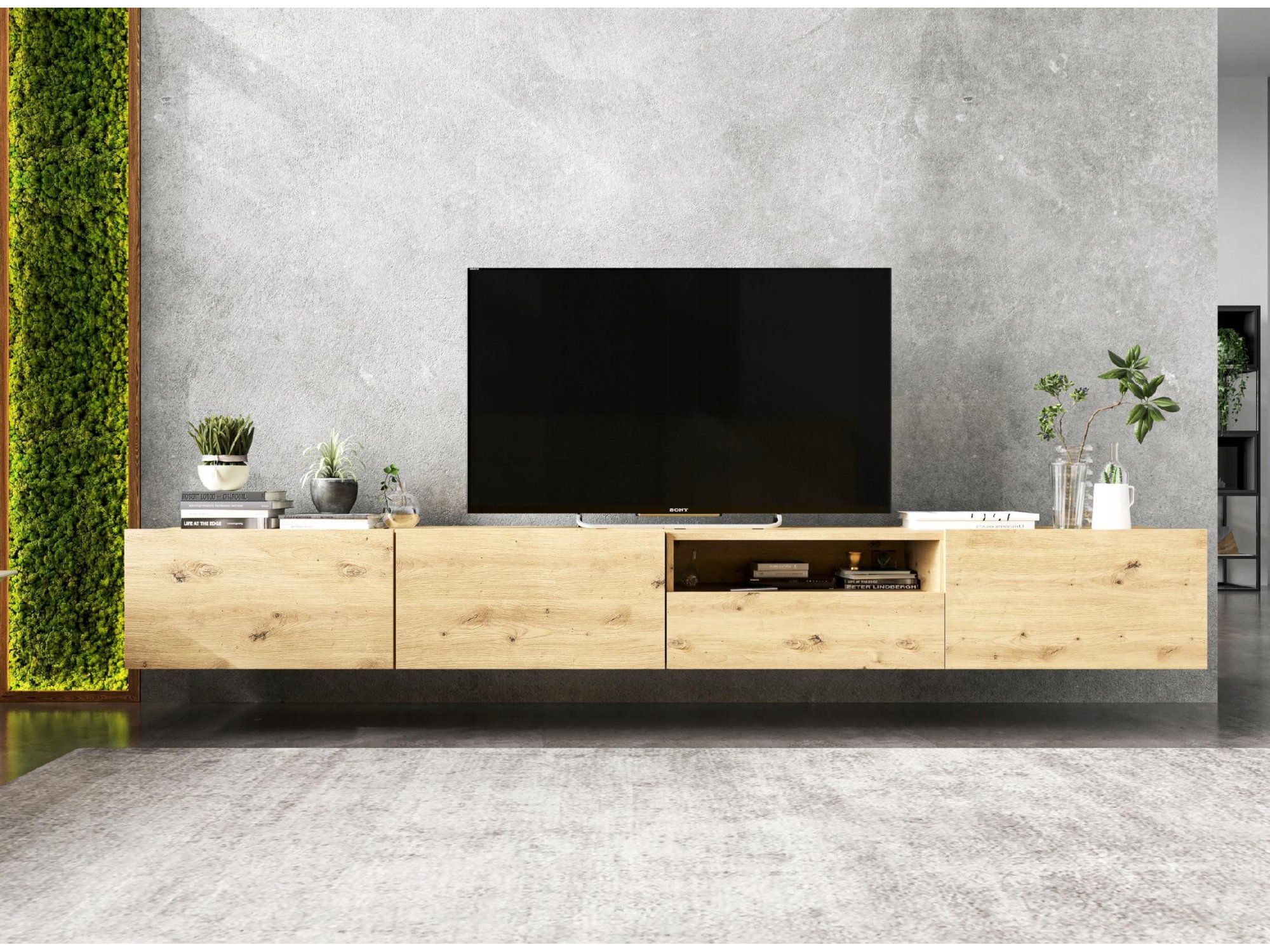 Wisząca Szafka RTV ENJOY Loft Dąb artisan MAT 240 cm zestaw z szufladą 2 x 120 cm