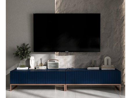 Nowoczesna Komoda RTV Uniwersalna Szafka RTV Glamour Ryflowane fronty granatowy Mat 220 cm