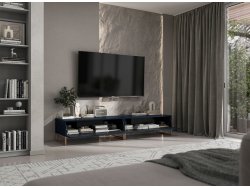 Nowoczesna Komoda RTV Uniwersalna Szafka RTV Glamour Ryflowane fronty granatowy Mat 220 cm