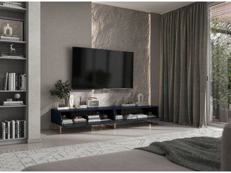 Nowoczesna Komoda RTV Uniwersalna Szafka RTV Glamour Ryflowane fronty granatowy Mat 220 cm3
