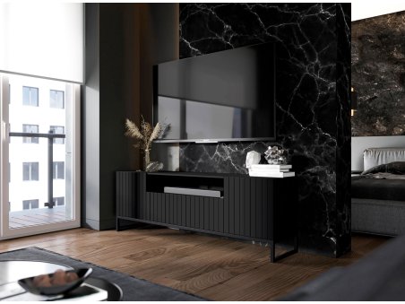 Komoda RTV Loft Szafka RTV Czarny MAT Nowoczesna Czarna Rama 150 cm Glamour3