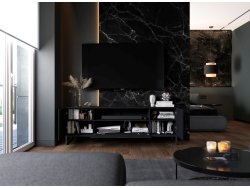 Komoda RTV Loft Szafka RTV Czarny MAT Nowoczesna Czarna Rama 150 cm Glamour