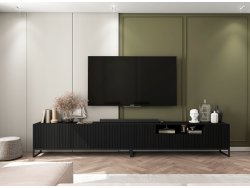 Komoda RTV Loft Szafka RTV Czarny MAT Nowoczesna Czarna Rama 150 cm Glamour