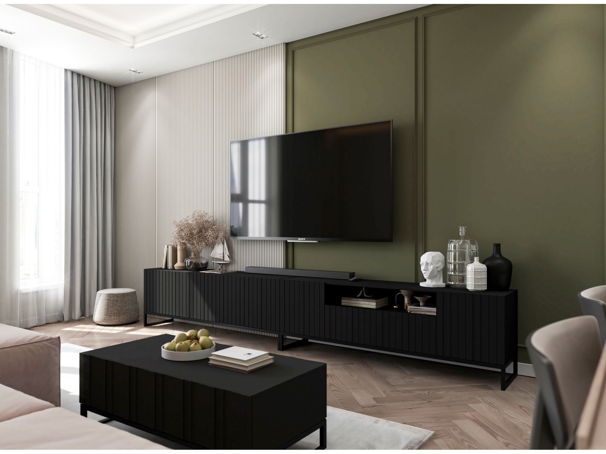 Komoda RTV Loft Szafka RTV Czarny MAT Nowoczesna Czarna Rama 150 cm Glamour