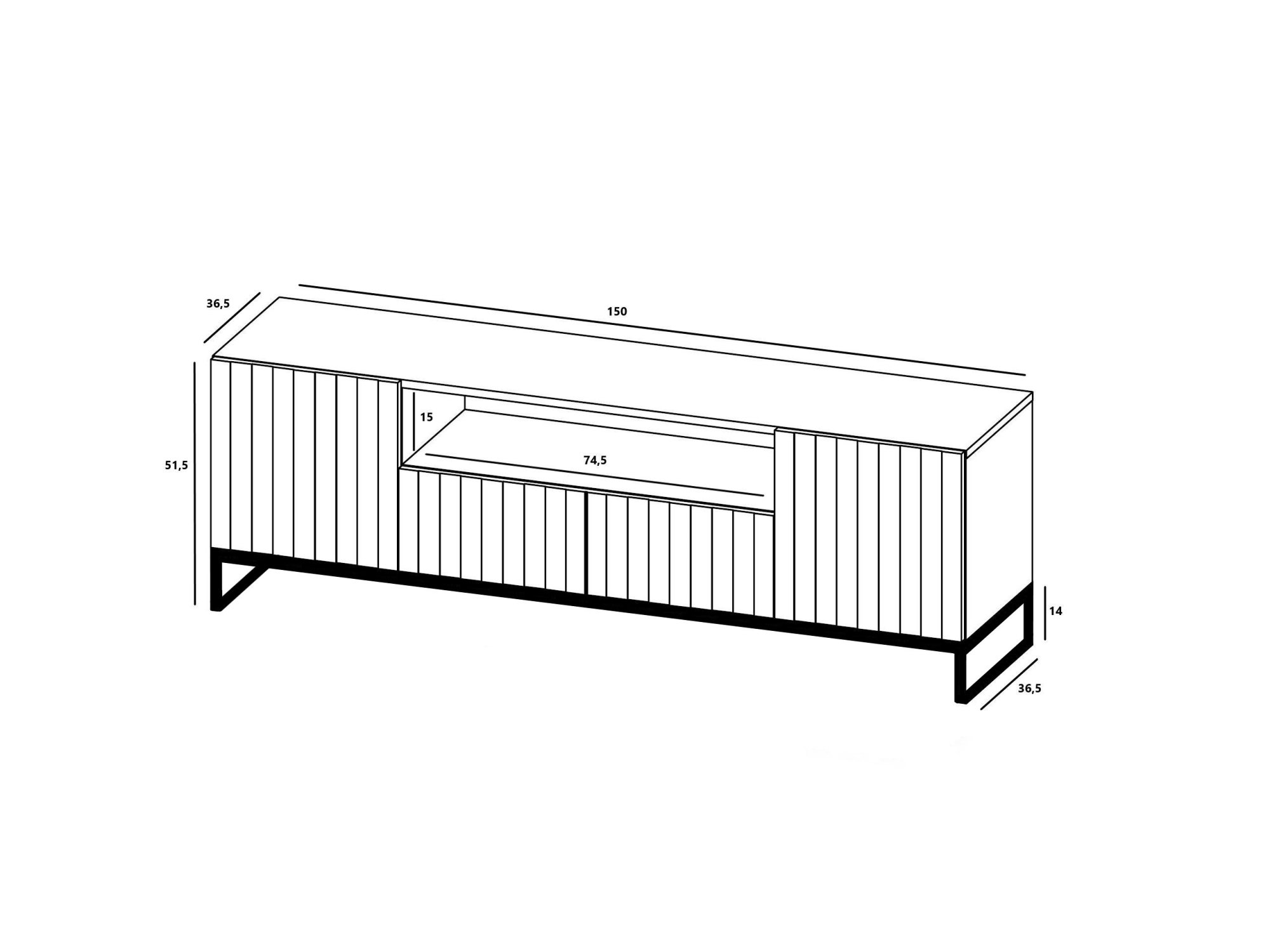 Komoda RTV Loft Szafka RTV Czarny MAT Nowoczesna Czarna Rama 150 cm Glamour