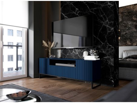 Glamour Szafka RTV Granatowy Mat Nowoczesna Metalowa Rama 150 cm Industrialna3
