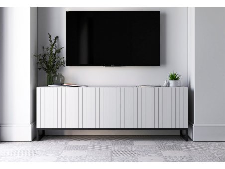 Komoda RTV Loft Szafka RTV Biały MAT 150 cm Glamour Nowoczesna Rama Czarna