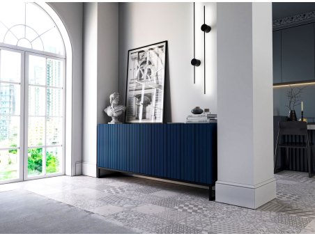 Nowoczesna Komoda RTV Loft Granatowy Mat Szafka RTV Glamour 168 cm Czarna Rama3