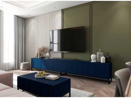 Szafka RTV Granatowy MAT Komoda RTV zestaw Glamour 300 cm Nowoczesna Rama Loft3