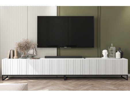 Szafka RTV Loft Komoda RTV Biały Mat 300 cm Nowoczesny zestaw Czarna Rama Loft