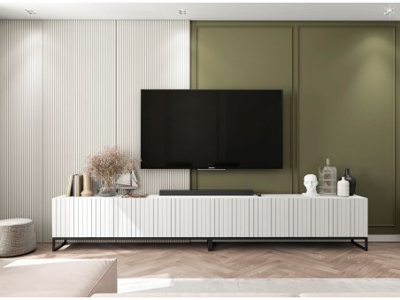 Szafka RTV Loft Komoda RTV Biały Mat 300 cm Nowoczesny zestaw Czarna Rama Loft2