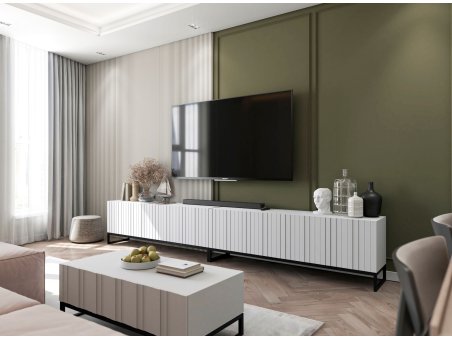 Szafka RTV Loft Komoda RTV Biały Mat 300 cm Nowoczesny zestaw Czarna Rama Loft3