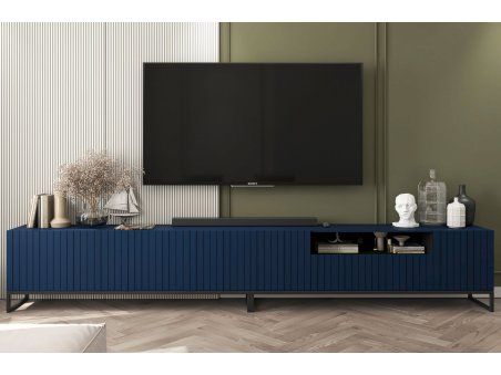 Szafka RTV Glamour Granatowy Mat Komoda RTV Loft 300 cm zestaw Ryflowane fronty