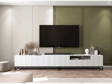 Zestaw RTV Biały Mat 300 cm Szafka RTV Komoda RTV Nowoczesna Czarna Rama Loft2