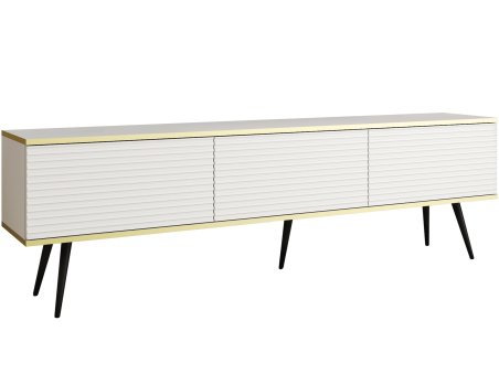 Szafka RTV Glamour Biały Mat Nogi Czarne Komoda RTV Ryflowane fronty 175 cm1