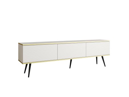 Szafka RTV Glamour Biały Mat Nogi Czarne Komoda RTV Ryflowane fronty 175 cm2