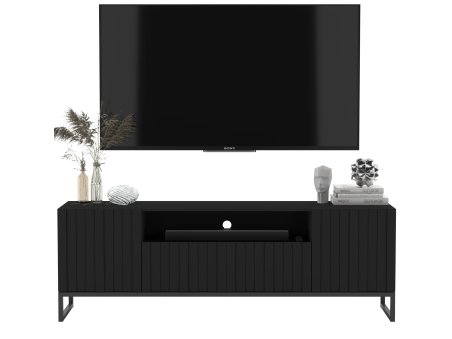 Komoda RTV Loft Szafka RTV Czarny MAT Nowoczesna Czarna Rama 150 cm Glamour1