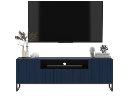 Glamour Szafka RTV Granatowy Mat Nowoczesna Metalowa Rama 150 cm Industrialna1