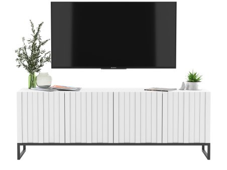 Komoda RTV Loft Szafka RTV Biały MAT 150 cm Glamour Nowoczesna Rama Czarna1