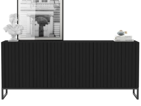 Komoda RTV Nowoczesna Czarny Mat Glamour Ryflowane fronty 168 cm Rama1