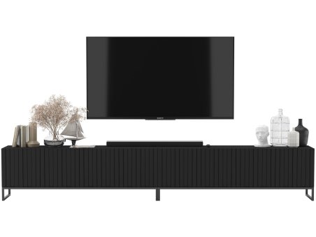 Nowoczesny zestaw Loft Czarny MAT 300 cm Szafka RTV Industrialna Ryflowane fronty Glamour1