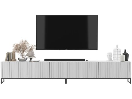 Szafka RTV Loft Komoda RTV Biały Mat 300 cm Nowoczesny zestaw Czarna Rama Loft1