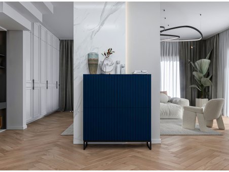 Komoda RTV Glamour Granatowy MAT 112 cm Nowoczesna Szafka RTV Czarna Rama Loft2