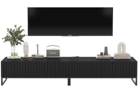 Szafka RTV Glamour, Ryflowane fronty Czarny Mat 220 cm, Dobra Cena, Sklep Online1