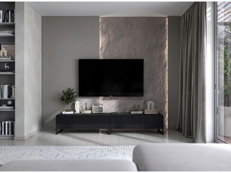 Szafka RTV Glamour, Ryflowane fronty Czarny Mat 220 cm, Dobra Cena, Sklep Online3