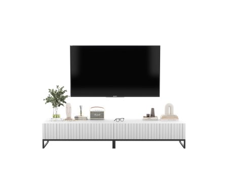 Nowoczesna Szafka RTV Glamour Uniwersalna Komoda RTV Ryflowane fronty biały Mat 220 cm Rama Czarna Metalowa2