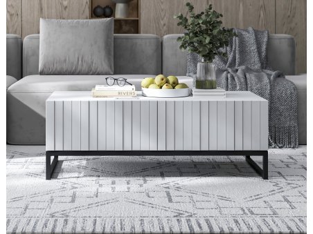 Stolik kawowy ELPIS Glamour ława biały Mat Rama Czarna Metalowa Loft 110 cm