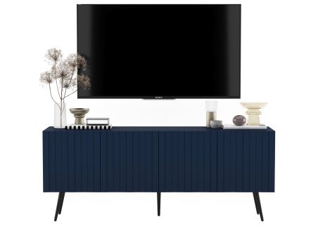 Szafka RTV Loft Nowoczesna Komoda RTV Granatowy MAT 150 cm Industrialna Nogi Czarne Metalowe Ryflowane fronty1