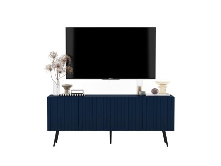 Szafka RTV Loft Nowoczesna Komoda RTV Granatowy MAT 150 cm Industrialna Nogi Czarne Metalowe Ryflowane fronty2